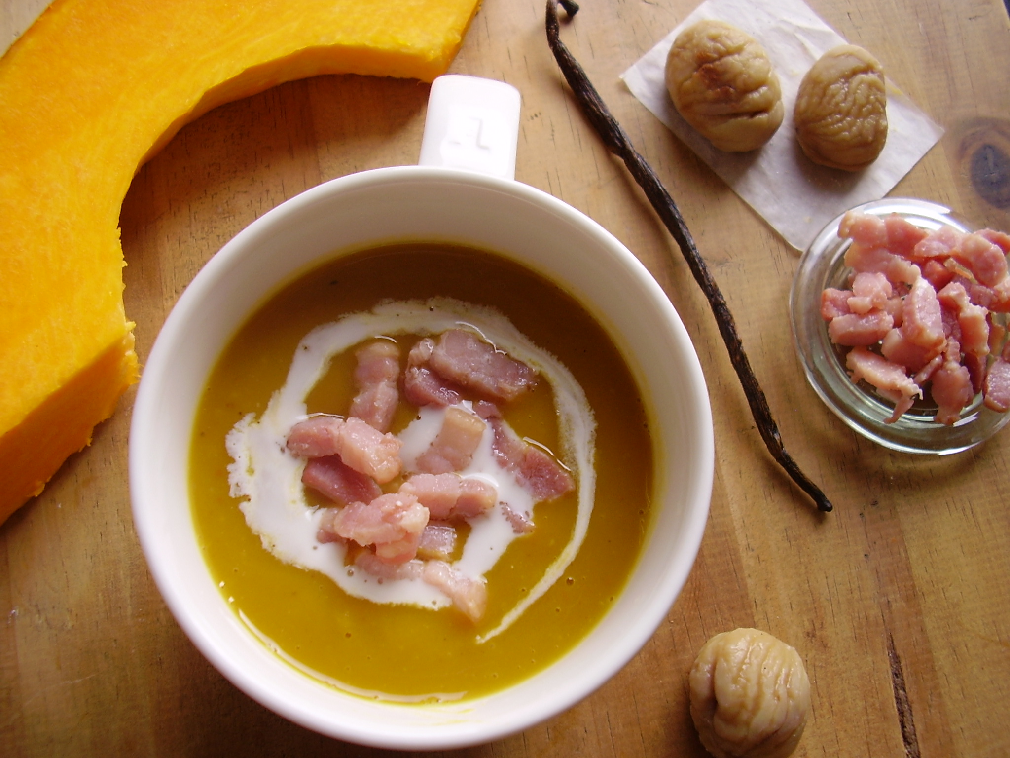 Soupe potiron-châtaigne (et lardons)