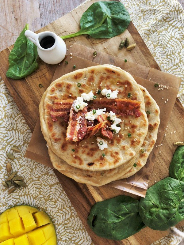 Naan chèvre et bacon au sirop d'érable Naan chèvre et bacon au sirop d'érable