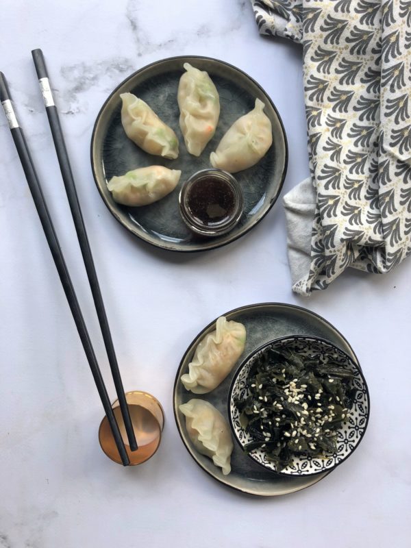 Dim Sum topinambour, petit pois et crevette Dim Sum topinambour, petit pois et crevette