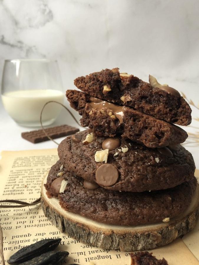 Cookie coeur fondant tout chocolat, noisette et tonka